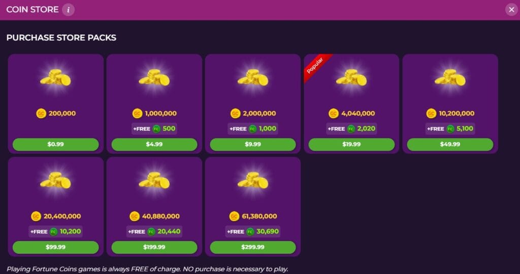 Fortune Coins Casino coin store