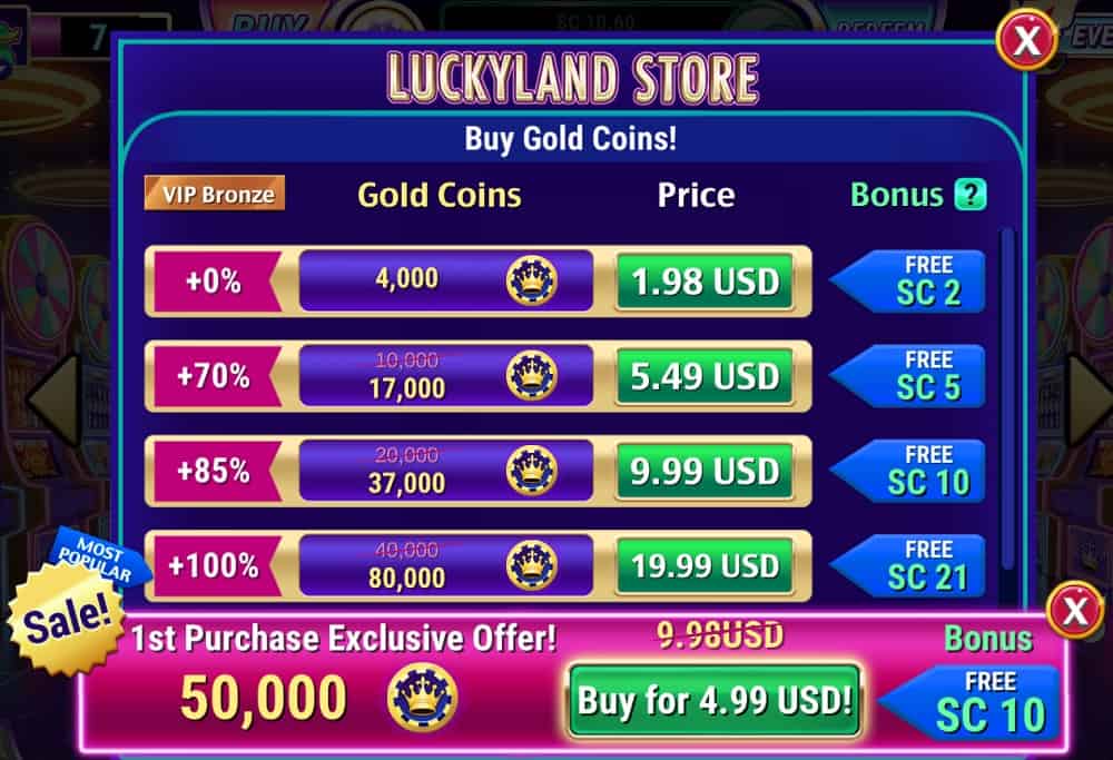 luckyland gold coins packages