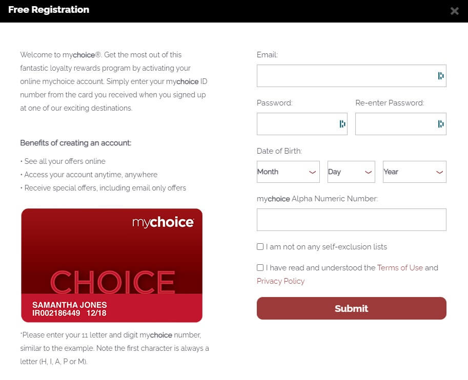 MyChoice Rewards Create Account