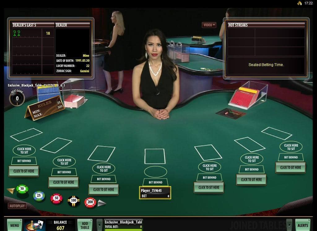 Live dealer blackjack