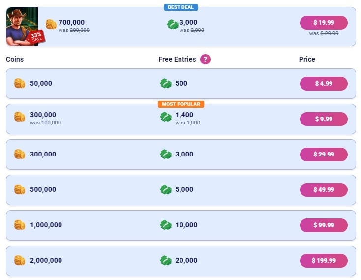 funrize gold coins packages