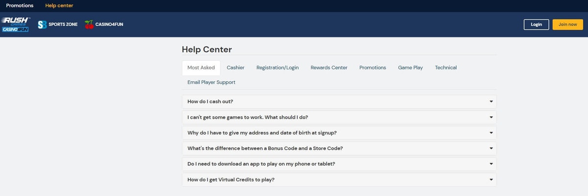 Rush Games Help Center