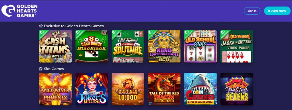 Golden Hearts Games main page