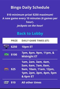 Golden Hearts Bingo Schedule