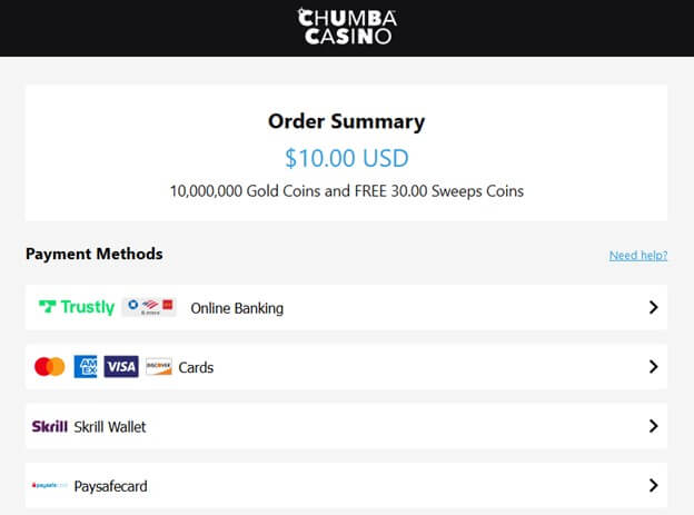 chumba casino payment