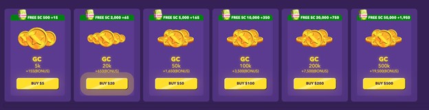 SweepSlots Casino Gold Coin Packages