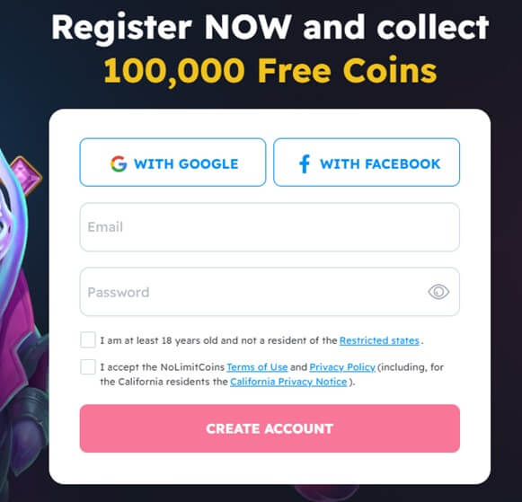 NoLimitCoins Create Account