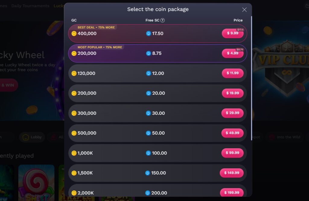 NoLimitCoins coin packages
