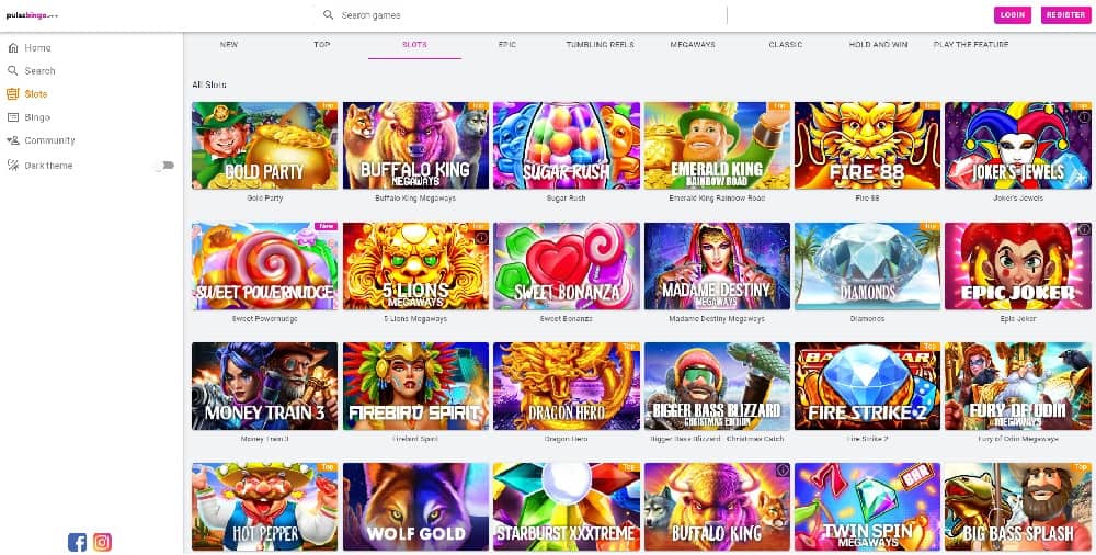 Pulsz bingo slots lobby 