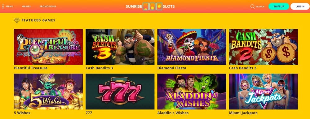 Sunrise Slots casino games lobby