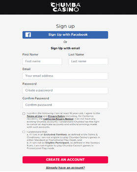 chumba casino registration page