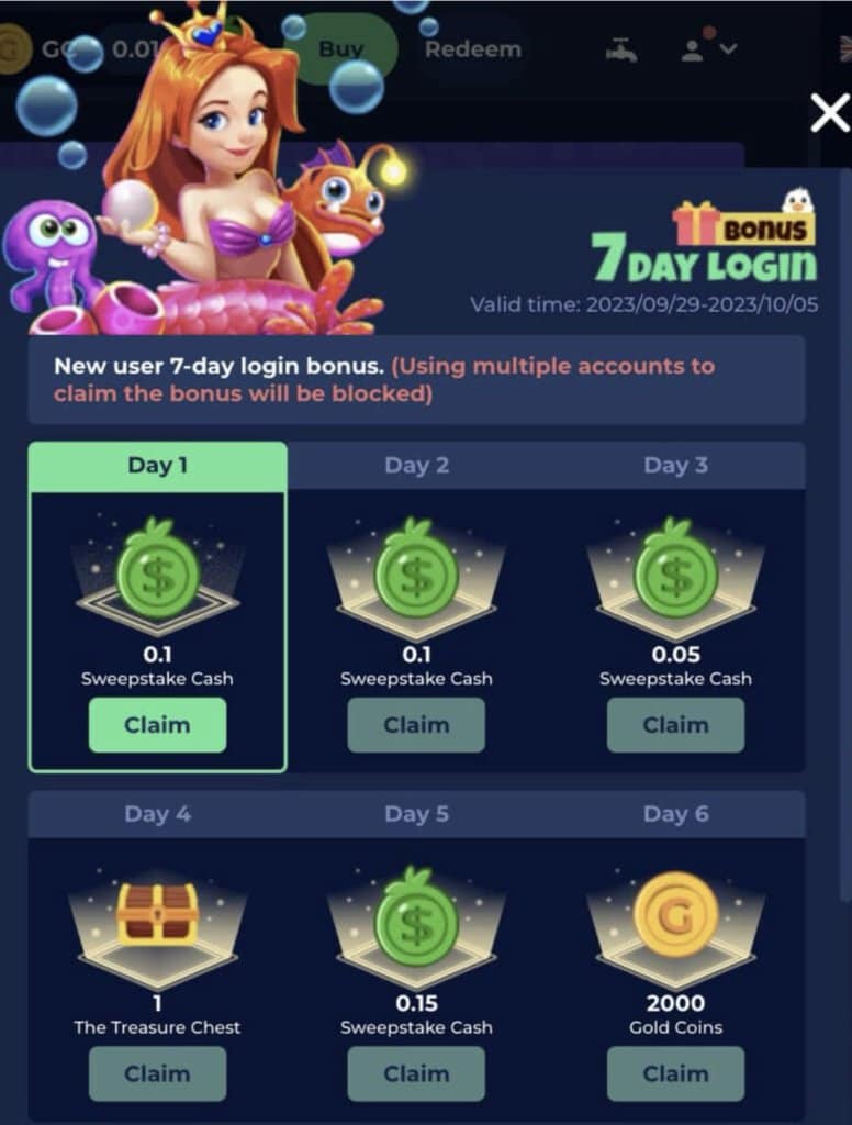 7 Day Log In Bonus