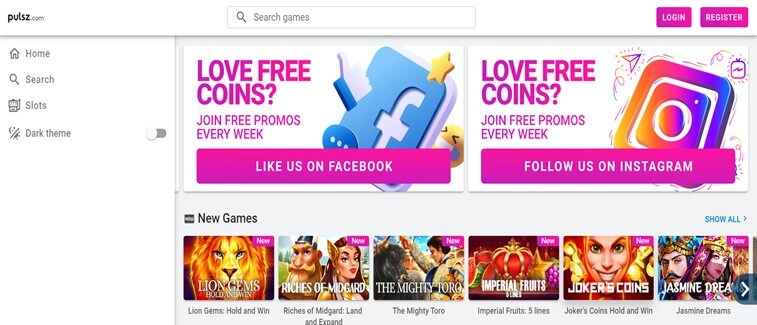 Pulsz Homepage Lobby