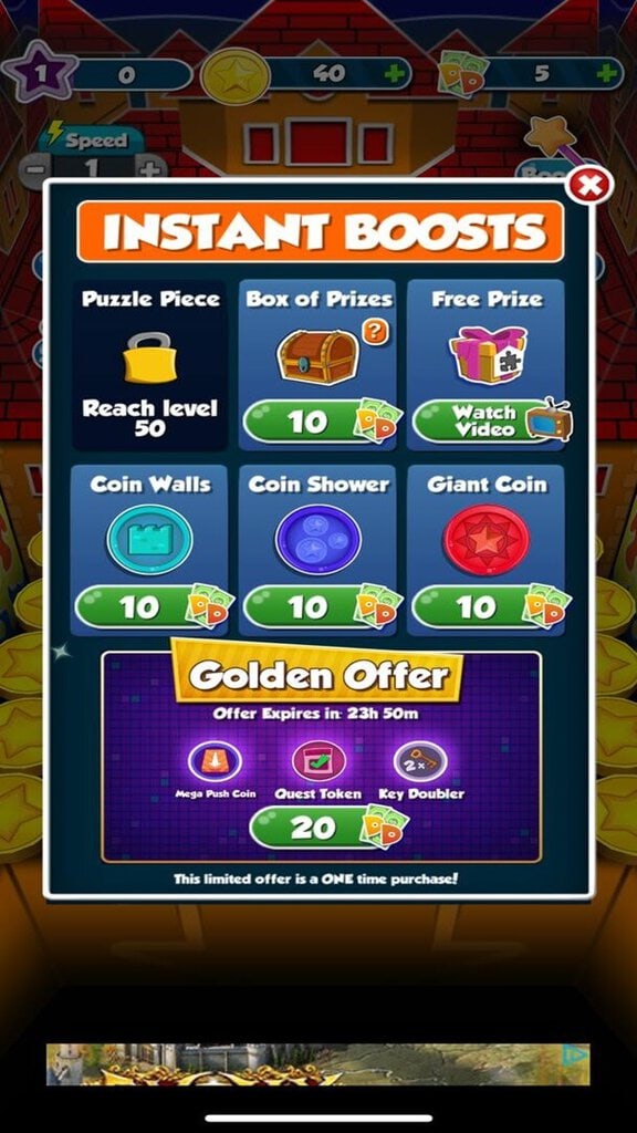 Coin Dozer Instant Boosts