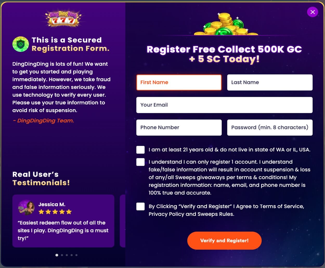 Ding Ding Ding Casino Register