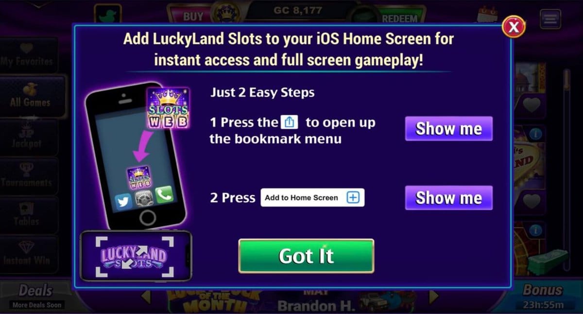 LuckyLand Slots iOS App Home Screen