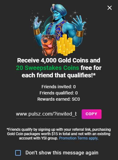 pulsz casino referral bonuses