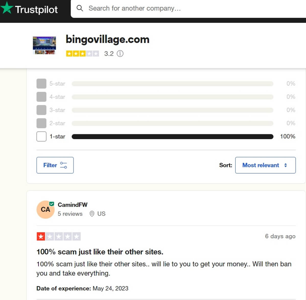 Bingo Village Trustpilot