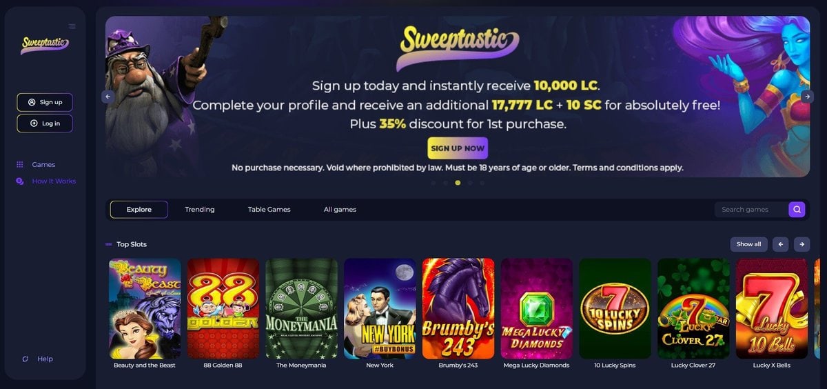 Sweepstastic sign up page