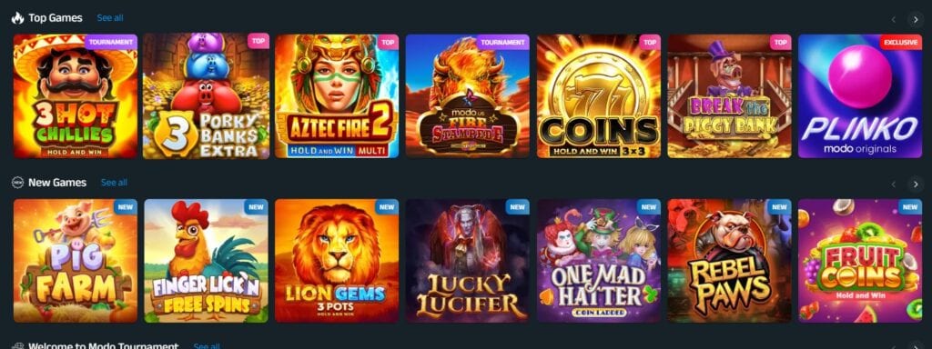 Modo.us Casino games lobby