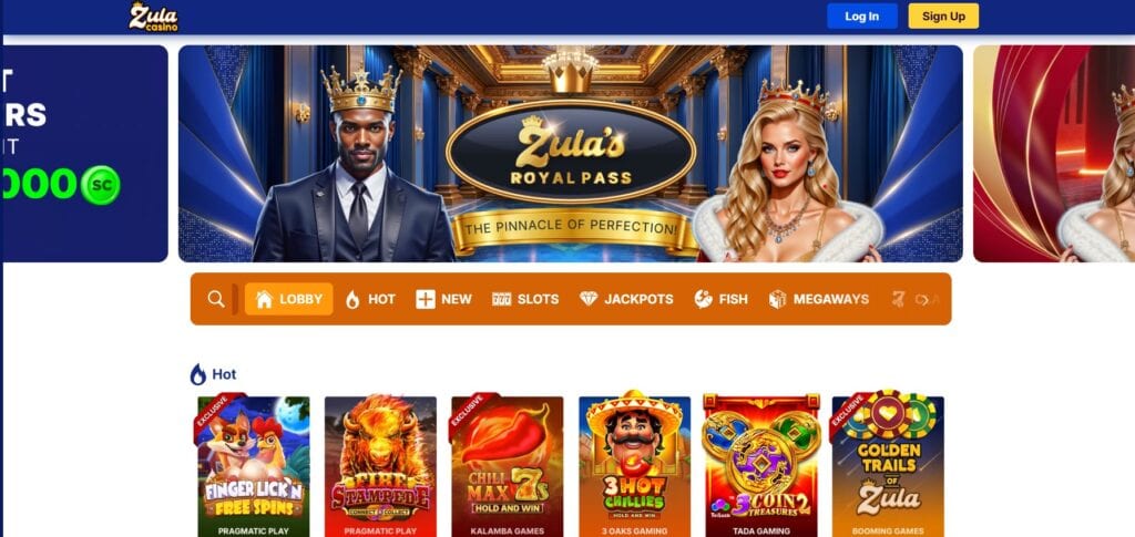 Zula Casino home page