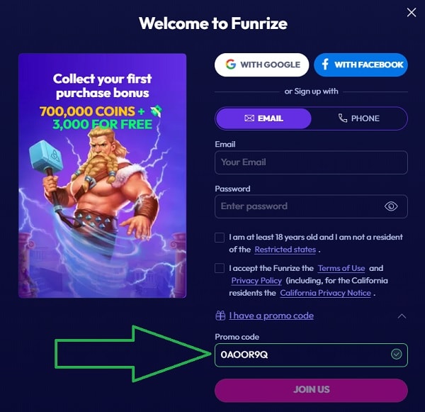 Funrize Casino Promo Code