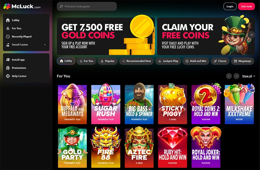 McLuck Casino homepage