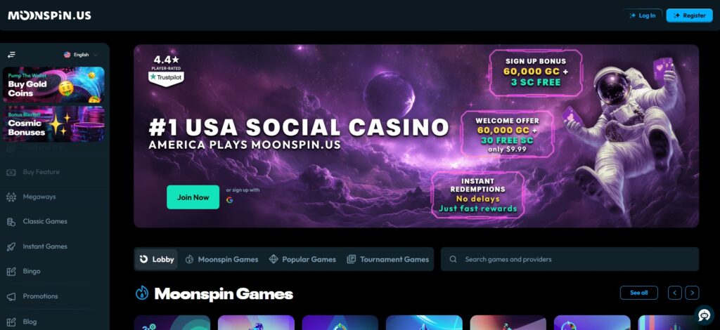 Moonspin Casino homepage
