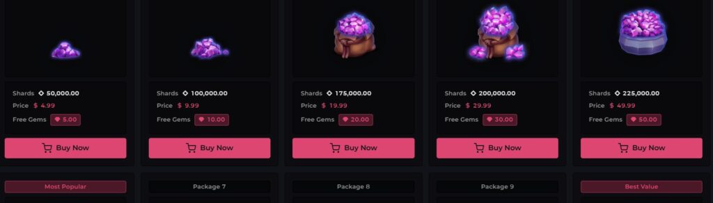Vegas Gems Casino Homepage Coin Packages