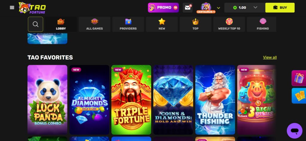TaoFortune Casino homepage