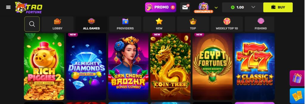 TaoFortune Casino slot lobby