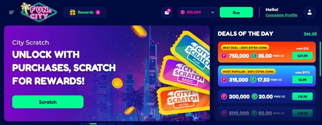 FunzCity Casino home page