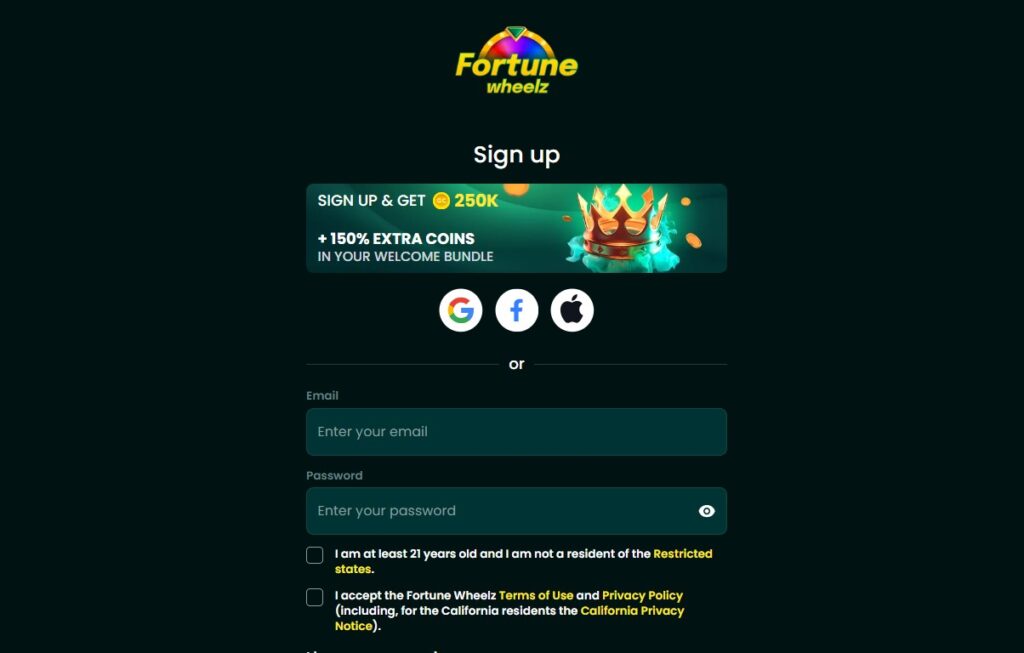 Fortune Wheelz Registration Page