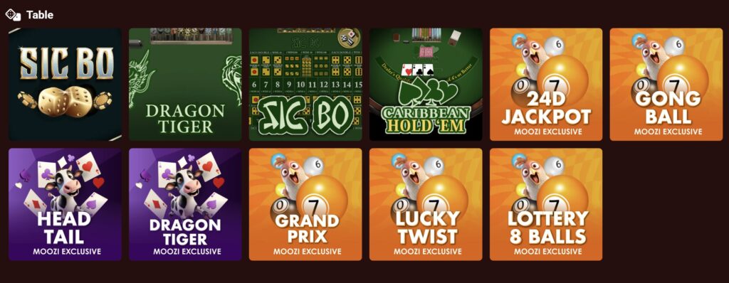 Moozi table games