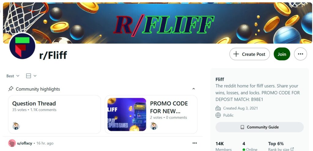 Fliff Reddit official page