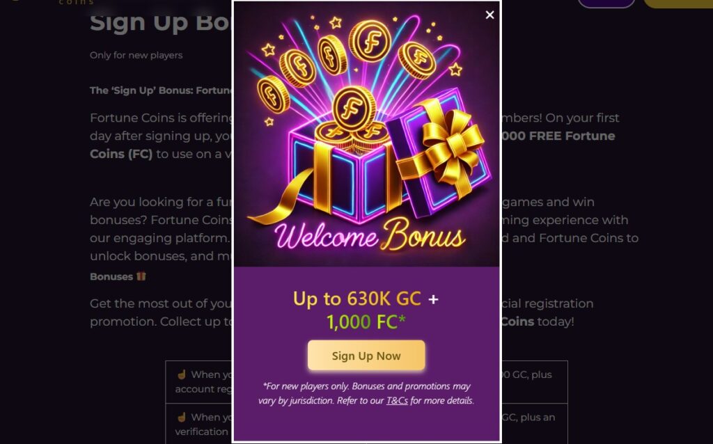 Fortune Coins sign up bonus