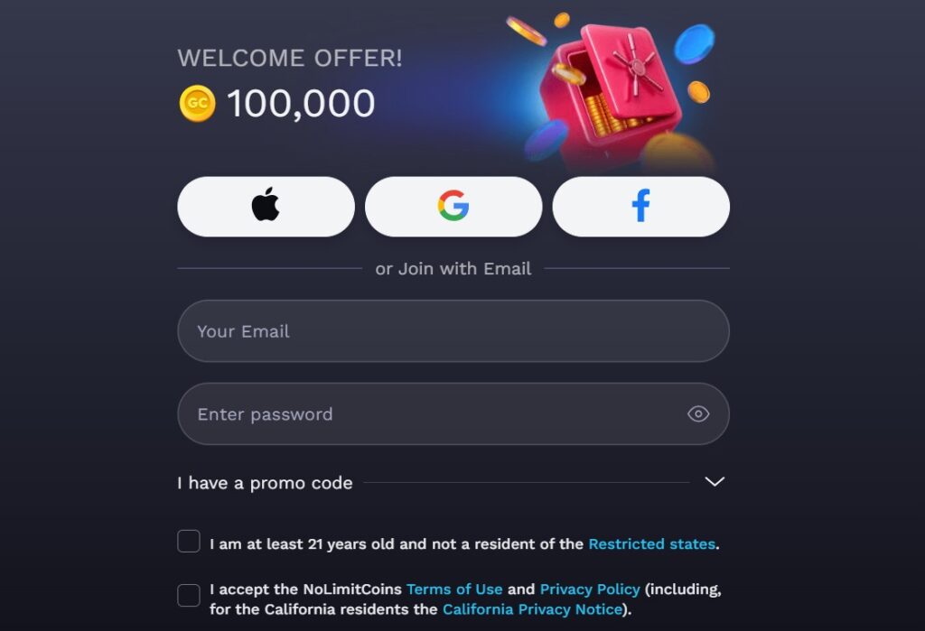 Nolimit Coins registration
