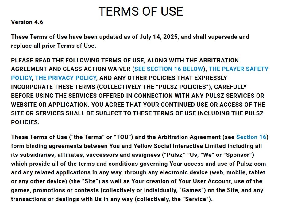Pulsz Terms and Conditions