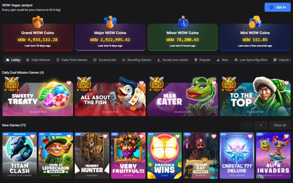 WOW Vegas casino games