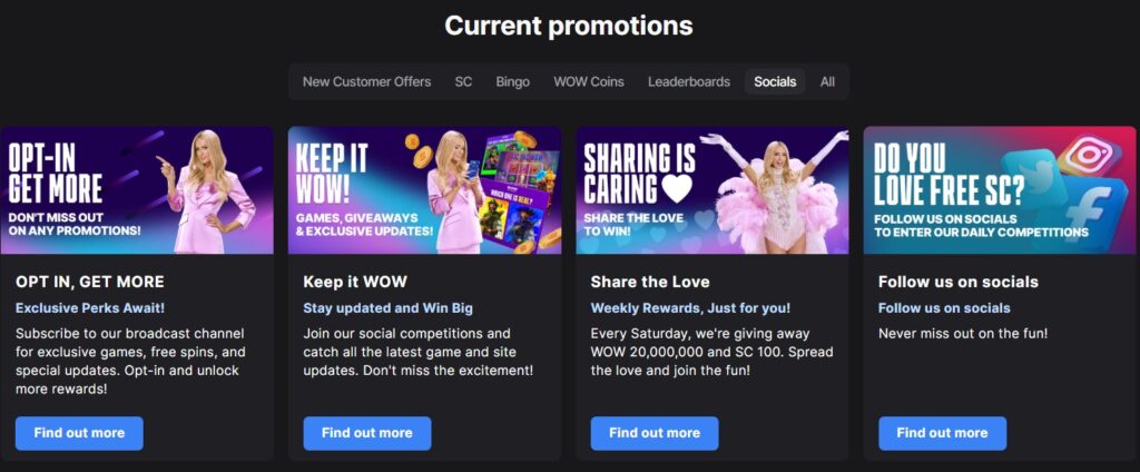 Wow Vegas Social Promotions Page