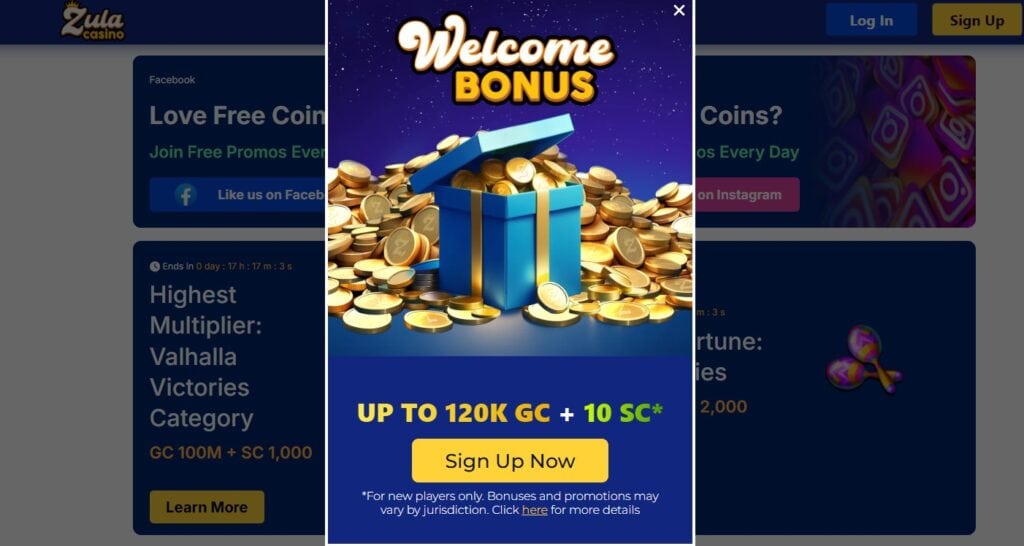 Zula Casino welcome bonus